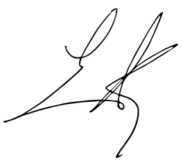 An abstract, cursive signature with overlapping and fluid lines, featuring loops and sharp angles in black ink on a white background.