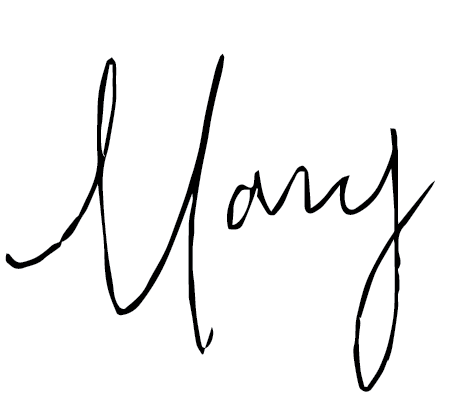 A signature written in a flowing cursive style, spelling "Mary" in black ink on a white background.