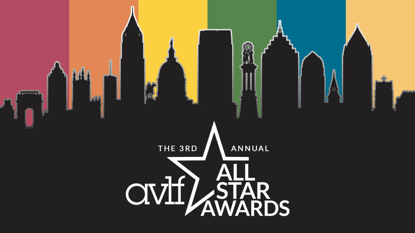 Silhouette of city skylines against a colorful striped background. The text reads "The 3rd Annual OVL All Star Awards" with a large star graphic.