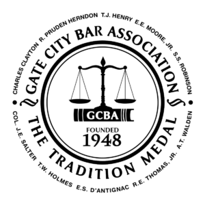 Seal of the Gate City Bar Association featuring scales of justice, 