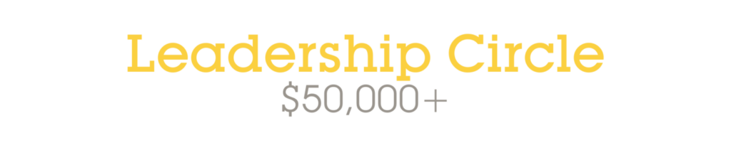 Text reading "Leadership Circle" in yellow and "$50,000+" in gray on a white background.