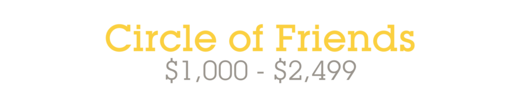 Text reading "Circle of Friends" in yellow, above "$1,000 - $2,499" in gray, on a white background.