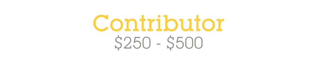 Text displaying "Contributor" in yellow, with "$250 - $500" in gray below it on a white background.