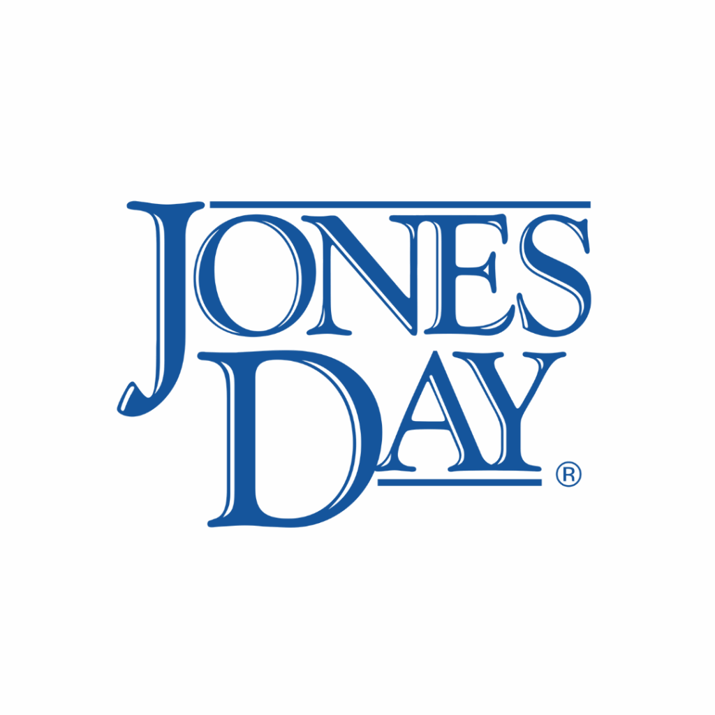 The image shows the Jones Day logo, with the words "JONES DAY" in large, blue, serif capital letters on a white background.