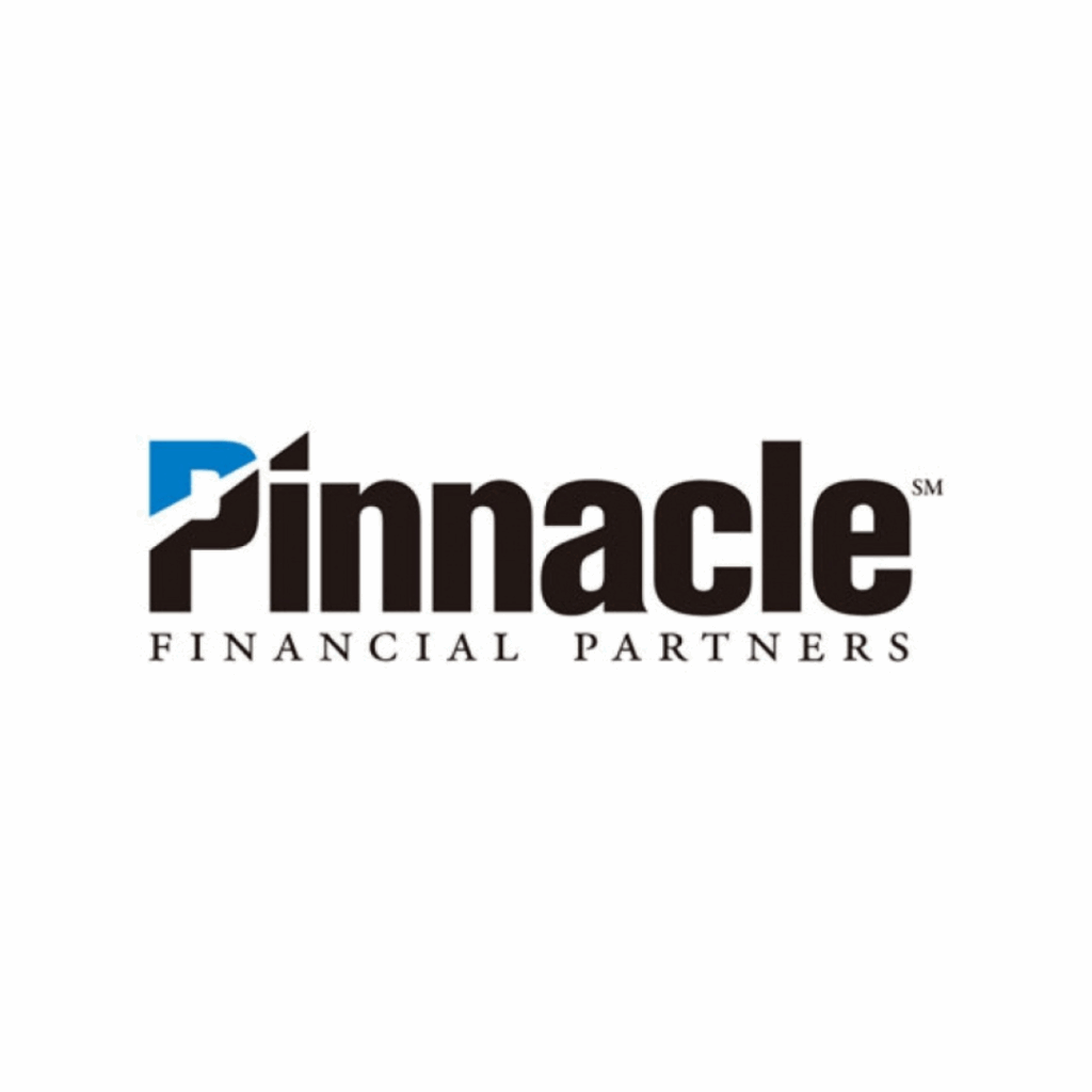 Logo for Pinnacle Financial Partners. The word "Pinnacle" is in bold black letters, with the "P" partially blue and slanted. Below, "FINANCIAL PARTNERS" appears in smaller capital letters.